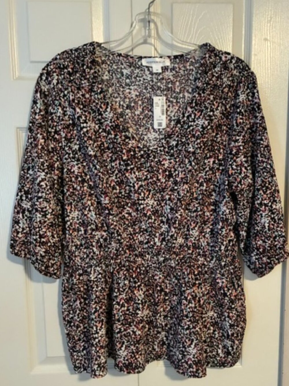Penningtons Abstract Floral Smocked Elastic Waist Peplum Top 2X NWT